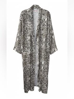 Free People Wild Nights Duster Jacket L Large Snake Print Brown Cardigan Layer